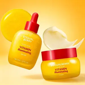 EQQUALBERRY Vitamin Illuminating Serum & Cream Set - Vitamin C & Niacinamide | Targets Dark Spots | Strengthens Skin Barrier with Ceramides | Glowy, Lightweight Hydration summerwins