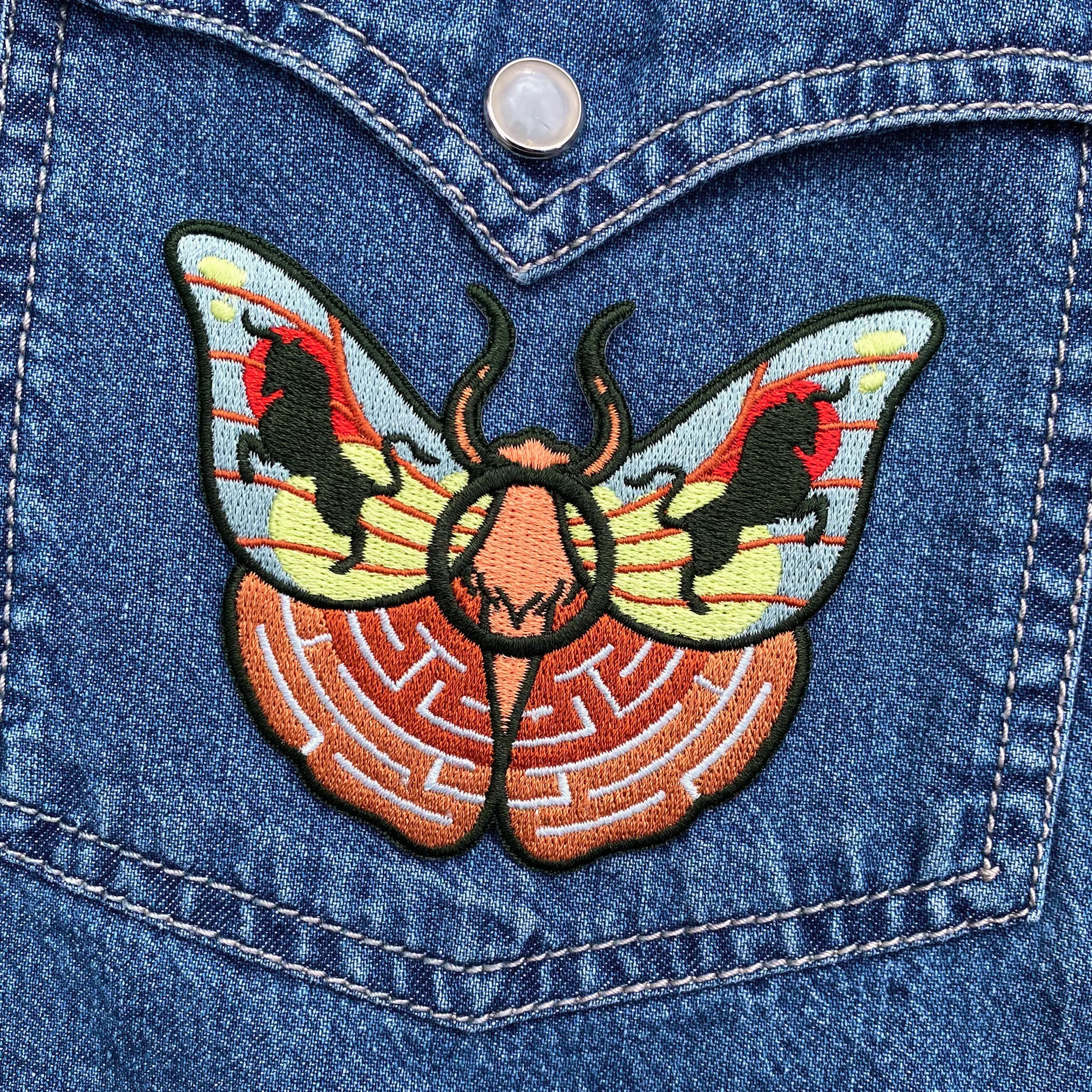 Taurus Zodiac Moth, Embroidered Patch - Astrology Butterfly Star Signs - Iron on Patch - Botanical, Boho, Nature - Jackets, Accessories, Backpack - 100% Embroidery, Detailed, Original Design - Earth Sign, Bull