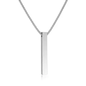 Bar Pendant Necklace For Men Stainless Steel Box Chain Pendant Men’s Necklace Jewelry