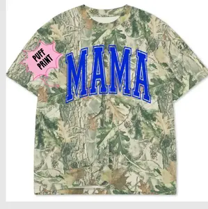 Camo Mama Puff Print T-Shirt | Bold MAMA Lettering Camouflage Graphic Casual Streetwear Tee