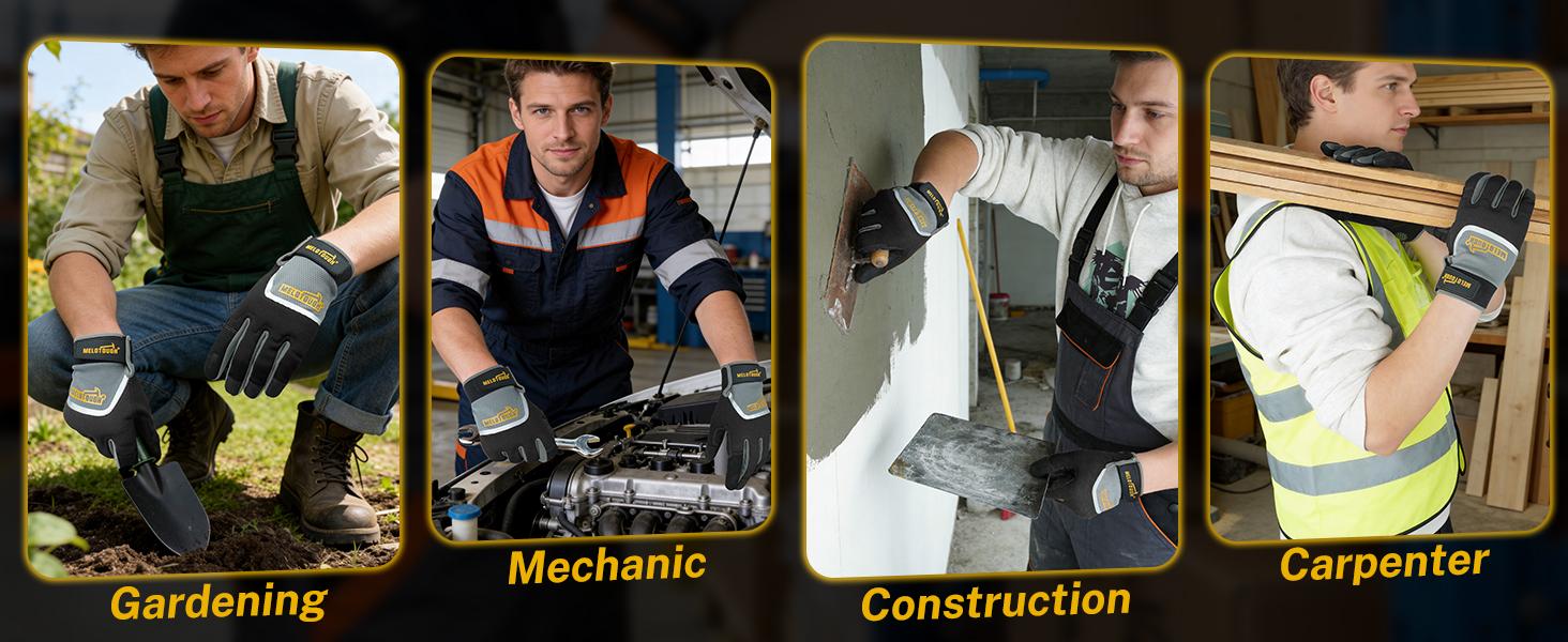 MELOTOUGH Work Gloves for Men Women, Heavy Duty Mechanic Gloves with Touch Screen, Non-Slip Wear Resistant Safety Working Gloves for Garden, Yard, Warehouse, Construction and Daily Work