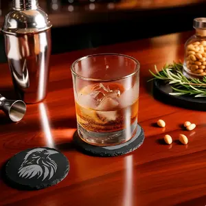 Hand Etched "Sinister Cleanse" Slate Coaster - Premium Natural Slate, Dual-Sided Design, Non-Slip Backing, 4 Inch Diameter Round Tableware