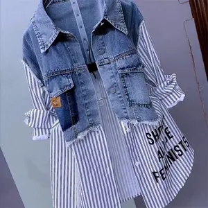 Fashion Striped Denim Jacket Women's Spring/Summer 2025 New Design Sense Stitching Women Jackets Temperament Coat Top