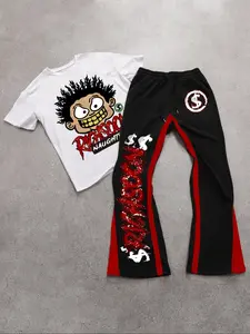 Men's Casual Graphic Tee Set with Letter Print, Round Neck Long Sleeve Top, Comfortable Fashion Clothing for Daily Wear