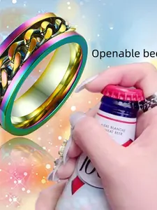 Business Style Pressure Relief Ring Bottle Opener, Rotating Chain Stainless Steel Loop, Creative Gift for Friends and Family