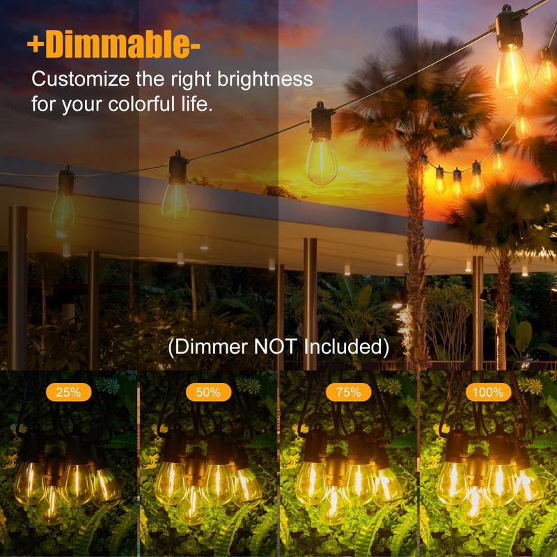 Brightown 100FT Outdoor String Lights LED Patio Lights with 50 Shatterproof ST38 Edison Bulbs Dimmable Waterproof for Backyard Deck Garden Party Xmas Decor