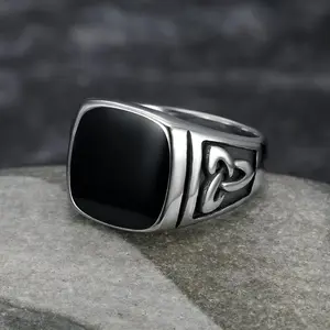 Viking vinyl ring simple and fashionable Celtic knot pattern square stainless steel men's ring jewelry