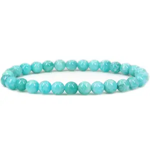 Natural Brazilian Amazonite Gemstone 6mm Round Beads Stretch Bracelet 7" Unisex