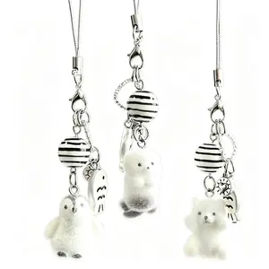 Cute Fluffy Pomeranian Plush Keychain Charm Soft Faux Plush Puppy Bag Pendant White Body Black Nose Beige Brown Fur Ideal Gift For Dog Lovers Pet Owners MM2