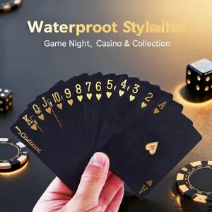 Waterproof Gold Foil Poker Deck Black Gold Foil Playing Cards - Waterproof PVC Poker Deck for Game Night Casino & Collection Durable Stylish Design