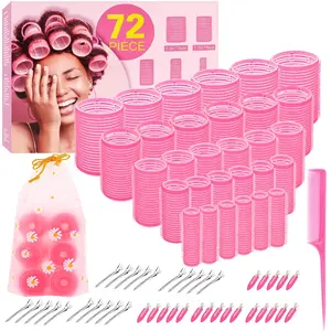5 Size 72Pcs Hair Roller Set, Hair Curlers for Blowout Look, Fits Long & Short Hair, Includes Jumbo Large Small Rollers, 40 Clips, Tail Comb, Storage Bag