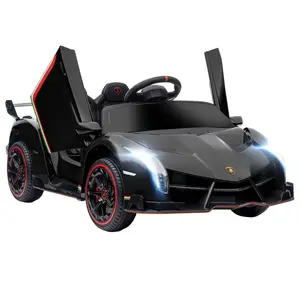 Kids Electric Car with Bluetooth, 12V Ride on Car, Butterfly Doors, Remote Control, Portable Battery, Suspension System, Horn, Lights, Black