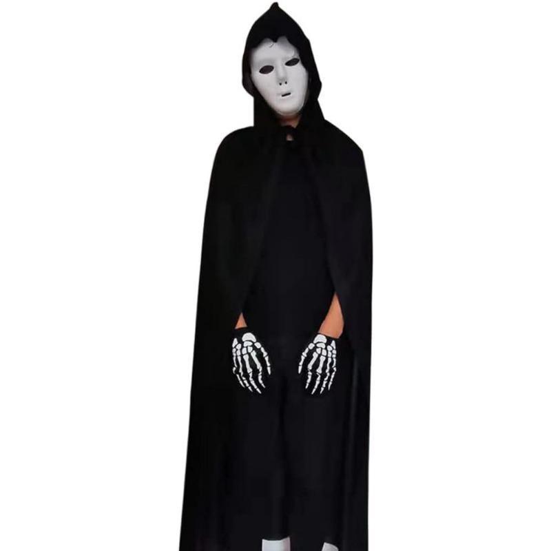 Halloween Grim Reaper Cape Set, 1 Set Including Cape & Gloves & Scepter & Hood, Cosplay Costume Accessories for Halloween Party