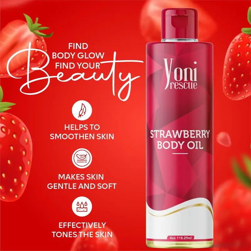 Strawberry Body Oil, 4oz, with Apricot, Jojoba, Avocado Oils & Vitamin E Oil, Fast-Absorbing, Nourishes and Hydrates Skin, Body Care, Strawberry layer Fragrance Moisturizer Hydrating Lightweight Moisturizing Scented