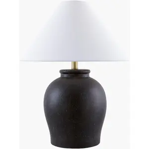 Soft Charcoal Traditional Table Lamp with linen details for bedside or console tables