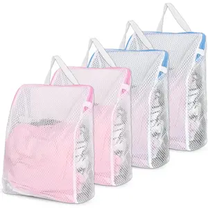 4Pcs Large Mesh Laundry Bags with Handles, 15.7 x 11.8 Inch Side Widening Zippered Delicate Bag for Washing Machine, Ideal for Washing Socks, Baby Items, Lingerie, Travel Garments