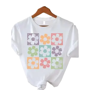 Floral Print Women's TShirt Soft Breathable Casual Round Neck Top with Vibrant Pastel Flower Design Perfect for Spring and Summer Outdoor Activities  Crewneck White