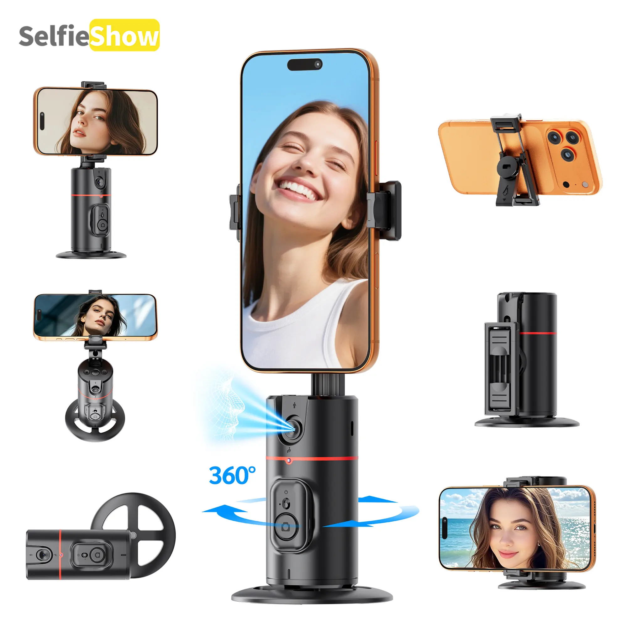 360° AI Face Tracking Smartphone Gimbal Selfie Stabilizer - Auto Tracking Electronic Gadget, Gesture Control, No App Required, Vlog & Live Streaming Accessory for iPhone & Android, Accessories