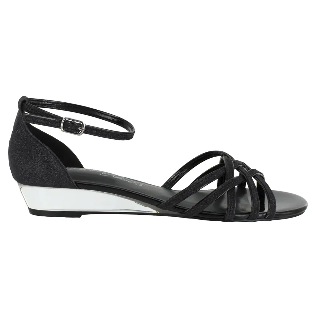 Easy Street Womens Tarrah Glitter Ankle Strap  Dress Sandals Low Heel 1-2" - Black