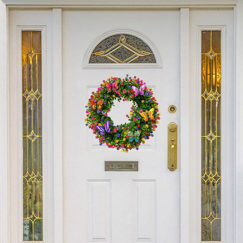 ZMOCEN Artificial Spring/Summer Wreath With Butterfly Decorations, Suitable For All Seasons Including Home Décor, Front Door Decoration, Outdoor Patio, Wedding Party Setup, And Valentine's Day Gift. Reusable And Durable.