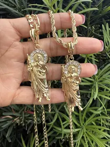 San Judas Tadeo Small 2" Pendant with 24" 6mm Gold-Plated Figaro or Rope Chain 14K Gold Plating Design Unisex Necklace for Special Events