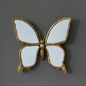 Butterfly pattern wall mirror, 1-piece vintage resin butterfly wall decoration, suitable for living room or bedroom decor