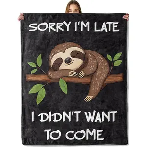 Cute Sloth Blanket, Soft Flannel Throw Blanket, Lightweight Warm Travel Bed Cabin Couch Playful Animal Sleeping on Tree Blankets, Gifts for Women Girls Kids Room Decor