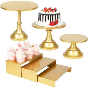 6PCS Modern Cake Stand Set Dessert Table Display Cake Holders Round Cake Pedestals with Cupcake Risers Anniversaries Wedding Birthday Party Supplies
