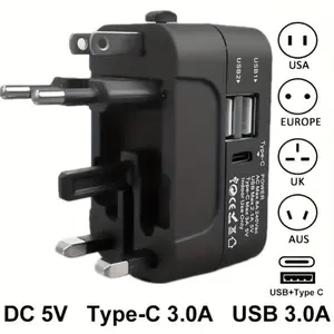 Greatest Universal Travel Adapter Plus+ Power Strips With 2USB And 1Type-C Ports, 110V-240V Input, US/EU/UK/AU Plugs, Surge Protection, All-In-One Wall Charger High-Speed Travel Adapter Worldwide For Over 350+ Countries, Compatible For IPho