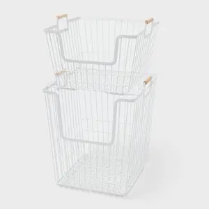 2pk Stacking Wire Laundry Baskets with Wooden Handles - Brightroom