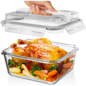 2700ml / 91Oz / 11.5 Cups Large Glass Food Storage Containers with Lids - Glass Meal Prep Containers for Roasting & Storing Leftover, Glass Lunch Container, Microwave & Oven Safe
