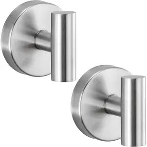 Suction Cup Hooks No Drill Stainless Steel Shower Hooks Towel Hook Robe Hook Heavy Duty  Smooth and Non-Porous Surfaces in Bathrooms Kitchen Bedroom (2, Brushed Nickel)