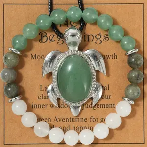 2Pcs Stone Turtle Pendant Necklace And Bead Bracelet Jewelry Set For Women Men - Daily Wear & Gift Giving Jewelry