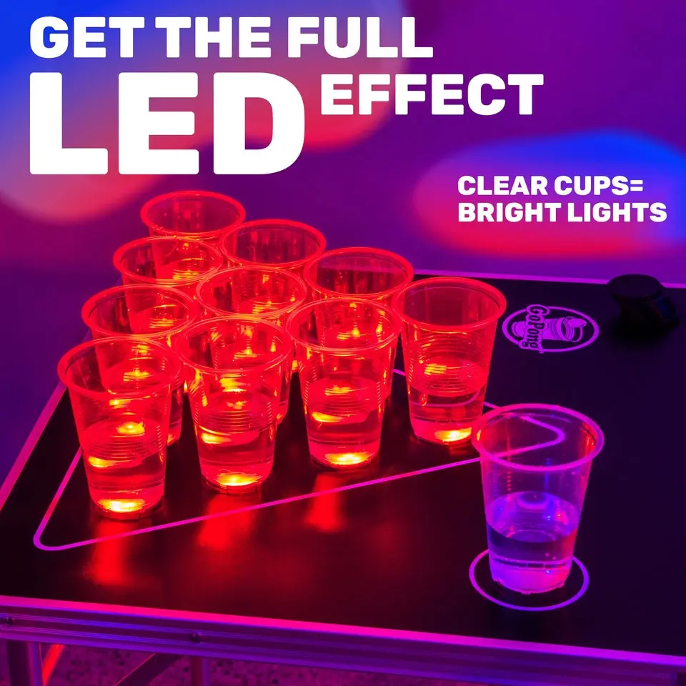GoPong 8 ft Foldable Beer Pong Table with LED Lights - Regulation Size ...