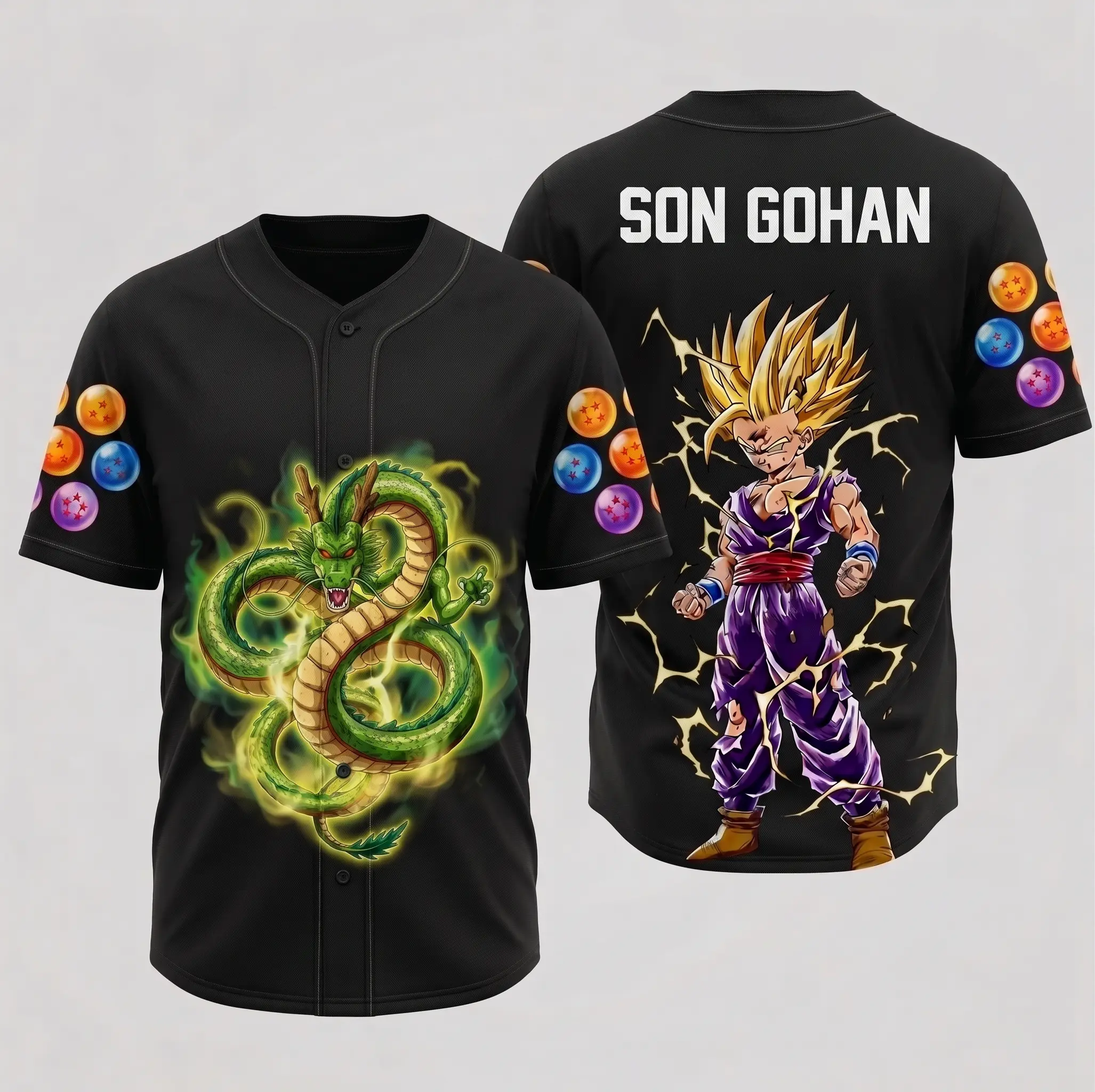 Premium Dragon Gohan Baseball Jersey, Menswear and Womenswear Baseball Shirt Gift For Otaku, Breathable Shirt Vintage Anime