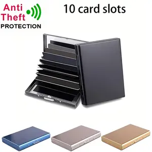 Slim Unisex RFID Blocking Metal 10 Card Slots ID Credit Cards Holder, Pocket Metal Card Case, Durable Business Card Holder, Purse Name Card Holder Card Case, Large Capacity Cards Holder, Minimalist front pocket de sign Money Clip Wallet, Perfect Gift
