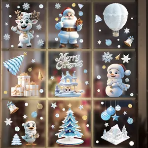 9sheets/set Christmas Window Stickers Set, Santa & Snowman Designs, Static Cling Decals for Mall & New Year Party Decorations, Door Decorations, Window Decorations Supplies
