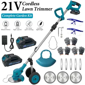 Cordless Weed Wacker with 2 Batteries, Lightweight 21V Weed Trimmer with Wheels, Electric Grass Trimmer, Adjustable Shaft Lawn Tool for Small Yard Tight Spaces