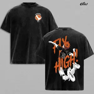 Hinata Shoyo Haikyuu Washed Graphic T-Shirt, Karasuno Volleyball Anime Tee, Oversized Streetwear Acid Wash Shirt, Retro Japanese Anime Cotton Tee, Cool Hinata Design Unisex Shirt, Haikyuu Fan Apparel