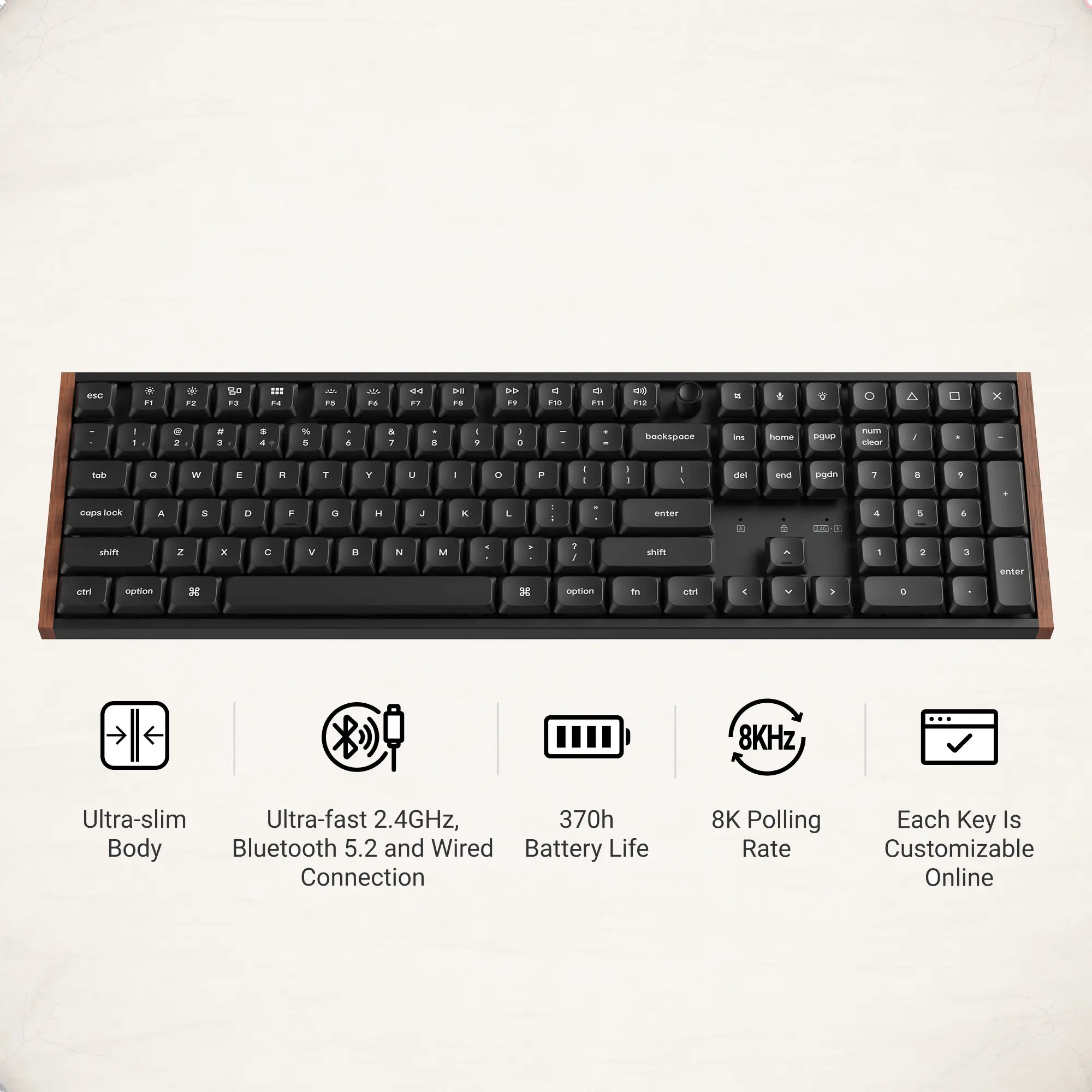 Keychron K5 Ultra 8K Full-Size Low-Profile Mechanical Keyboard with Knob, 2.4GHz Wireless, Bluetooth 5.2 and USB-C Wired, Hot-Swappable for Mac and Windows