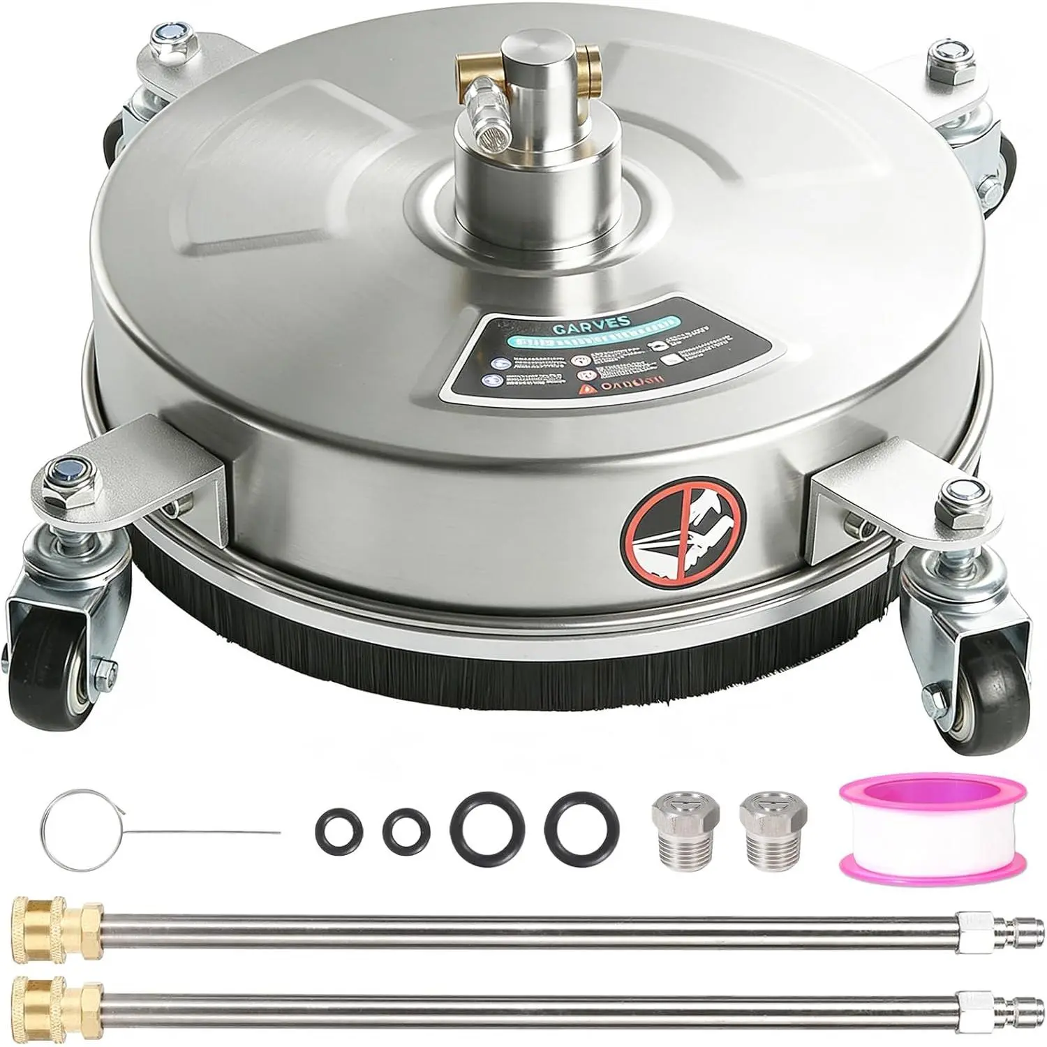 16.5 Inch Stainless Steel Pressure Washer Surface Cleaner, 4 Wheels Easy Maneuvering, Powerful Cleaning Attachment, Portable Electric Washer Accessory, Ideal for Patio, Sidewalk, Deck, Driveway & Car Washing, Silver
