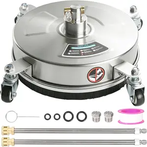 16.5 Inch Stainless Steel Pressure Washer Surface Cleaner, 4 Wheels Easy Maneuvering, Powerful Cleaning Attachment, Portable Electric Washer Accessory, Ideal for Patio, Sidewalk, Deck, Driveway & Car Washing, Silver