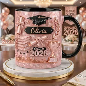 Custom Name Graduation Mug 2D Printed 3D Effect Coffee Cup, Personalized Class of 2026 Ceramic Keepsake for Students Seniors Graduates, College Graduation Gift Idea for Her Daughter Sister Friend Celebration Present