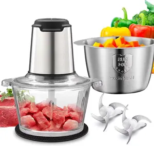 XSMissN Electric  Processor with 2 Bowls 8 Cup & 8 Cup Stainless Steel  350W 2 Speed for Fruits Vegetables Meats Nuts Dishwasher Safe