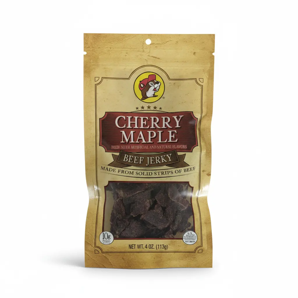Buc-ee's Cherry Maple Beef Jerky - 100% Premium Natural Dry Meat & Bakkwa, Howdy Bitez Bag, Sweet Cherry-Maple Gourmet Flavor, Tender Texture, High Protein, Ideal for Road Trips, All Ages Snack