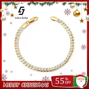LuLuEcho 14K Gold-Plated Two-Color Cuban Chain Bracelet Choker for Men and Women 4.3mm Stainless Steel Valentine Gift