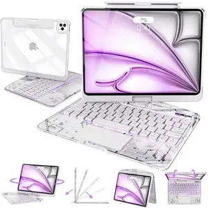 360° Rotatable iPad Pro 13-inch & 11-inch Keyboard Case with Magic Keyboard Touchpad 7-color Backlight Pencil Holder Shockproof Tablet Protector