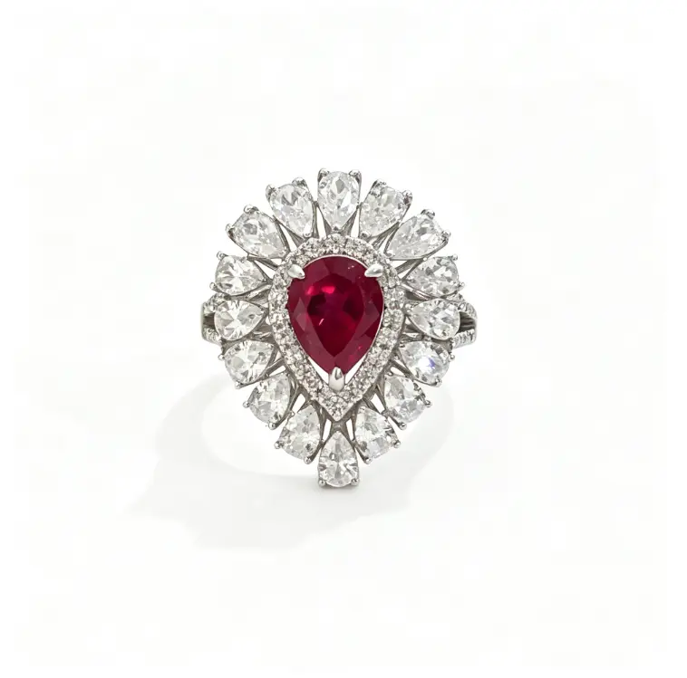Maya Lab-Grown Ruby Ring in S925 Sterling Silver, Vivid Red Gemstone Ring for Women, Fine Jewelry Gift for Weddings and Parties PY091602