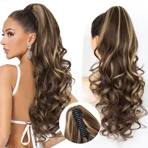 ALXNAN 24'' Long Wavy Claw Ponytail Extension Curly Wavy Pony Tail Clip in Claw Hair Extension Synthetic Hairpiece for Women Ideal for Any Occasion