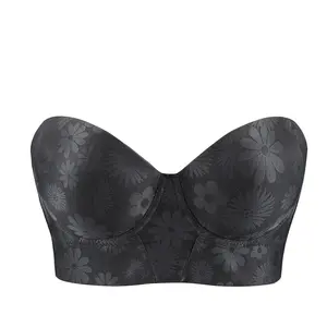 Strapless Longline Half Cup Corset Bra Longline Corset - Adjustable, Lightlined, Grippy, Supportive for Plus Size Full Bust/Full Figure Women - Hand Wash Only, Elegant Blossom Daisy Spring Statement Strapless Bras